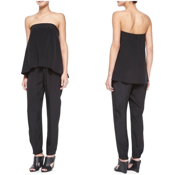 Tibi Black 100% Silk Strapless Jumpsuit Size 2